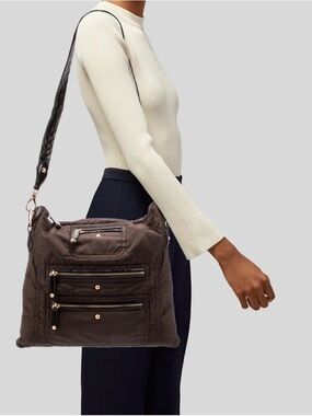 Tod’s Pashmy Brown Nylon Shoulder Bag  Leather Trim Gold Hardware Large Tote